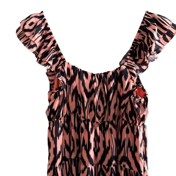 English Factory Womens XS Ikat Maxi Dress Orange Black Tiered Ruffle Sleeve - Picture 8 of 15